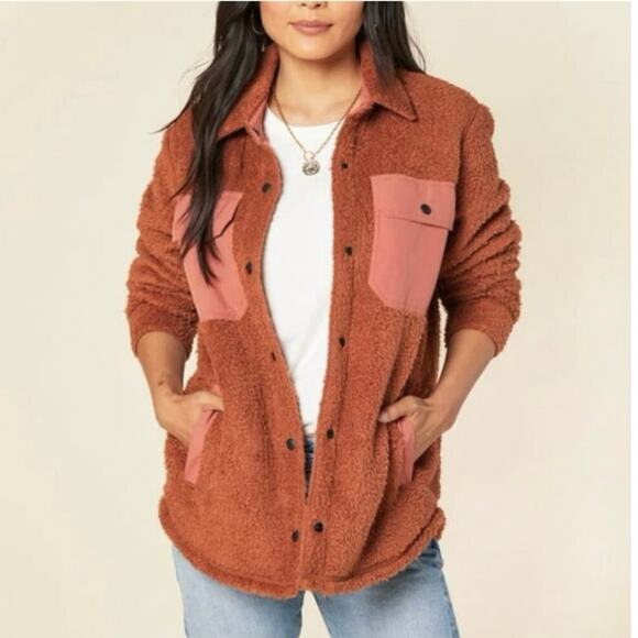 OUTERKNOWN Skyline Snap Up Teddy Shirt Jacket Shacket Sherpa Fleece Brown Size S - Picture 1 of 15
